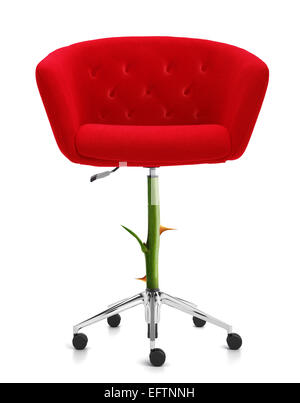 Red Chair with rose stem and thorn, clipping path and alpha channel included. Stock Photo