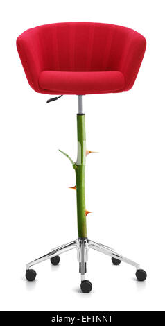 Red Chair with rose stem and thorn, clipping path and alpha channel included. Stock Photo