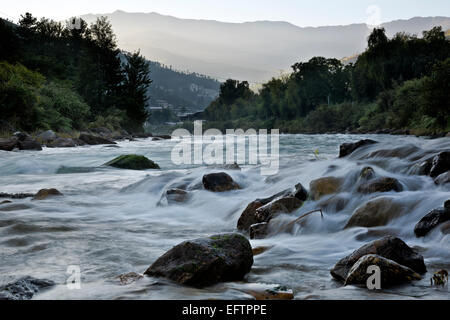 BU00086-00...BHUTAN - The Wang Chhu running through the capital city of Thimphu. Stock Photo