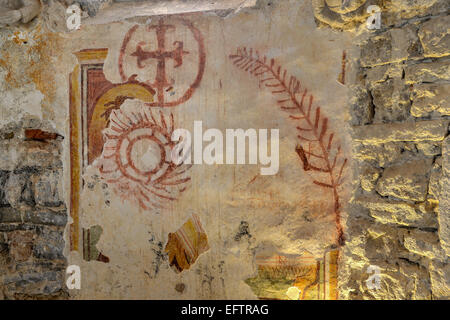 Italy Friuli Venezia Giulia Antro A village near Pulfero in the province of Udine The Church in the cave of San Giovanni d’Antro Fresco in the Chapel of St John the Evangelist Stock Photo