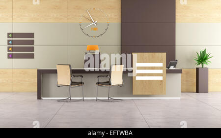 Contemporary reception with desk and chairs -3D Rendering Stock Photo