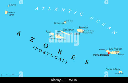 Azores Political Map Stock Photo