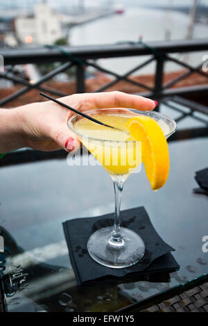 Refreshments at 'Rocks on the Rooftop' in the Bohemian Hotel Savannah riverfront overlooking the Savannah river Savannah Georgia Stock Photo