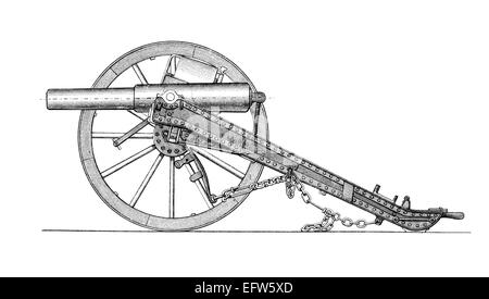 Victorian engraving of an artillery cannon. Digitally restored image ...