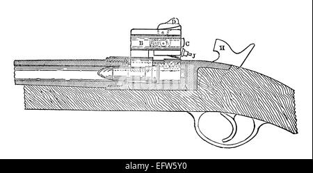 Victorian Exploding Bullets Victorian engraving of a diagram of a bullet. Digitally restored image ...