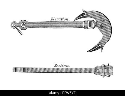 Victorian engraving of an anchor. Digitally restored image from a mid-19th century Encyclopaedia. Stock Photo