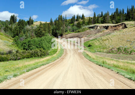 Dusty road leading into Cypress Hills Provincial Park, in southern Alberta. Stock Photo
