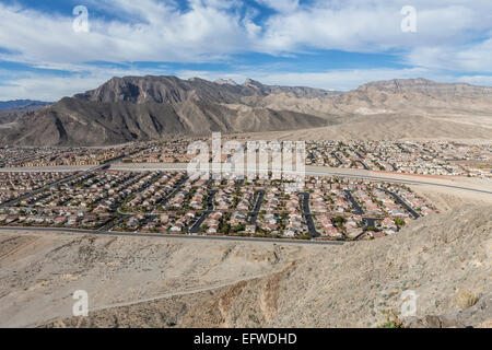 Contemporary desert housing tracts near the Spring Mountains in Las Vegas, Nevada. Stock Photo