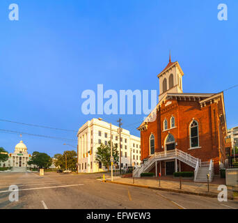 Dexter Avenue King Memorial Baptist Church and Montgomery Alabama State Capitol. End of the 1965 Selma to Montgomery March. Stock Photo