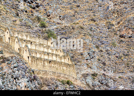 Old Inca ruins the small town of Ollantaytambo in the Sacred Valley near Cusco, Peru Stock Photo