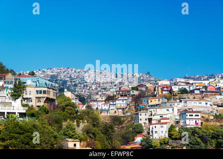 Rustic houses in the UNESCO World Heritage city of Valparaiso, Chile Stock Photo