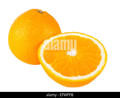entire and cut oranges isolated on white background Stock Photo