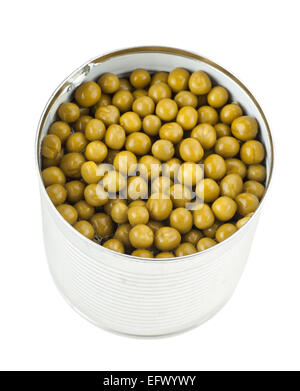 pickled green peas in a metal jar closeup Stock Photo