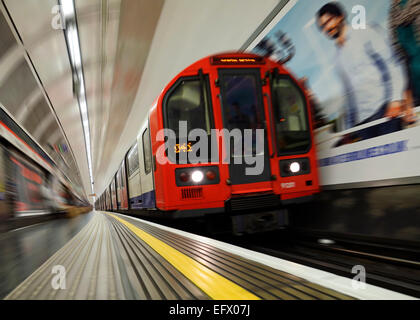 London Underground Train Pulling into a Station, Marble Arch, London, UK. Stock Photo
