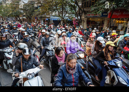 Busy traffic in the old quarter, Hanoi, Vietnam. Stock Photo