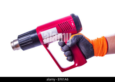 thermoelectric gun in man's hand isolated on white background Stock Photo