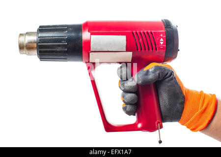 thermoelectric gun in man's hand isolated  white background Stock Photo