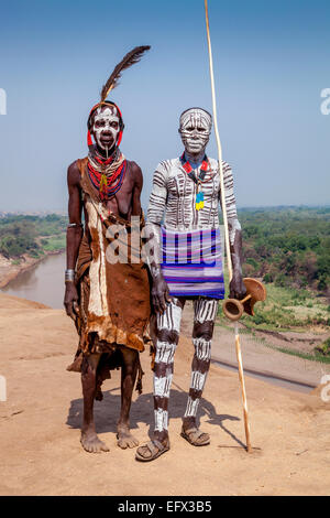 An Elderly Man and Woman From The Karo Tribe, Kolcho Village, Omo Valley, Ethiopia Stock Photo