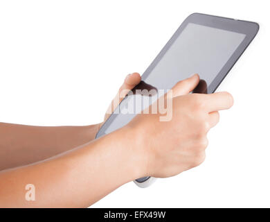 tablet in hands on an isolated white background Stock Photo