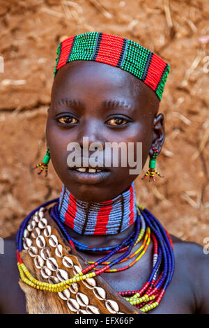 Young girls from the Hamar tribe in the initiation ritual 