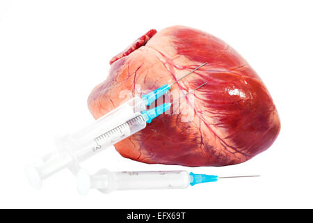 heart and syringe isolated on white background Stock Photo