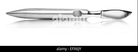 surgical scalpel with great reflection on an isolated white background Stock Photo