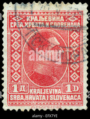 YUGOSLAVIA - CIRCA 1926: A stamp printed in Yugoslavia (Kingdom Serbia, Croatia and Slavonia) shows portrait of King Alexander I Stock Photo