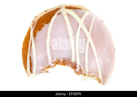 Partially eaten glazed donut isolated on white background with clipping path Stock Photo