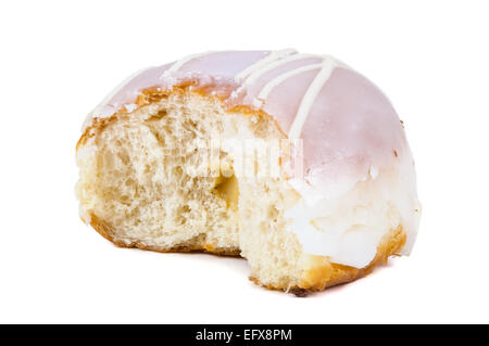Partially eaten glazed donut isolated on white background with clipping path Stock Photo