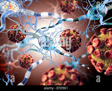 Nerve cells, concept for Neurologic Diseases, tumors and brain surgery. Stock Photo