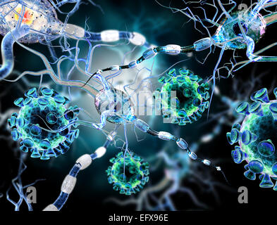 Nerve cells, concept for Neurologic Diseases, tumors and brain surgery. Stock Photo