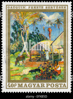 HUNGARY - CIRCA 1969: stamp printed by Hungary, shows black pigs, by Paul Gauguin, circa 1969 Stock Photo