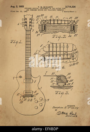 Les Paul  Guitar patent from 1955 inventor T. M. McCarty Vintage patent artwork great presentation in both corporate and persona Stock Photo