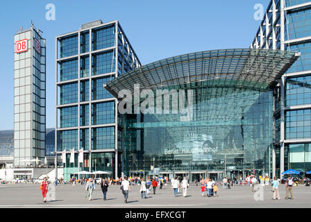 People at entrance to the Central train station of Berlin in the government district of the German capital. Stock Photo