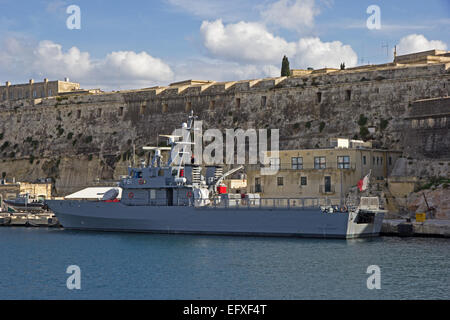 Maltese Navy patrol boat, P6i, moored in Grand Harbour, Valletta, Malta Stock Photo