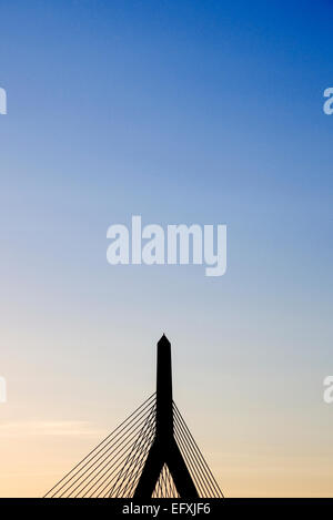 Dusk shot of Leonard P. Zakim Bunker Hill Memorial Bridge in Boston Stock Photo