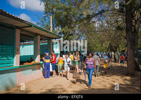 Horizontal view of the main fruit and vegetable market in Camaguey, Cuba. Stock Photo