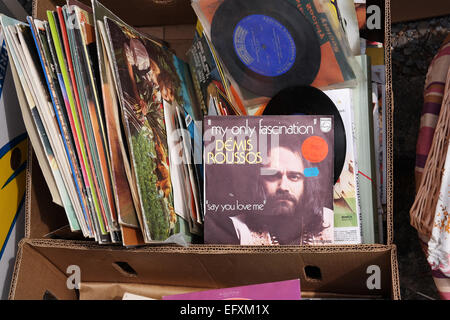 BELGIUM - JULY 2014 Single record of Greek singer and performer Demis Roussos on a flea market Stock Photo
