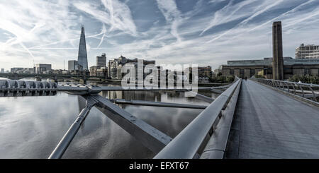 View from Milllenium bridge, The Shard, Tate Gallery, London, UK Stock Photo