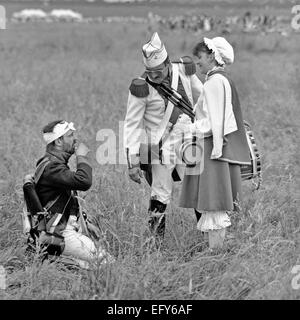 WATERLOO, BELGIUM -CIRCA 1990: Actors in costume during the reenactment of the Battle of Waterloo that in 1815 ended Napoleon's Stock Photo