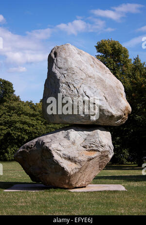 'Rock On Top Of Another Rock, by Swiss artists, Peter Fischli and David Weiss, outside the Serpentine Art Galley,London Stock Photo