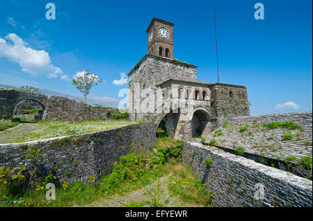 Clock tower of Gjirokastër Castle, UNESCO World Heritage Site, Gjirokastër, Albania Stock Photo