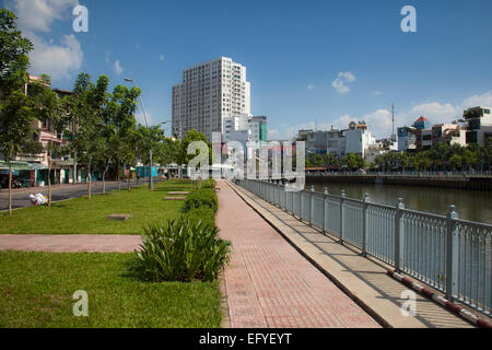 Modern residential high-rise building on Rach Ben canal, Ho Chi Minh City, Vietnam Stock Photo