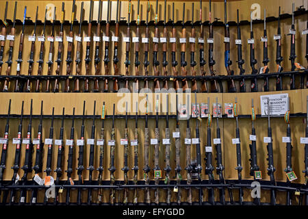 Various rifles for sale at Dick's Sporting Goods in Roosevelt Field Mall in Garden City, Long Island, New York Stock Photo