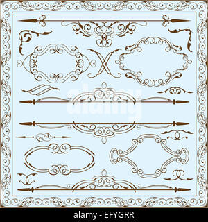 Ornate art set is on blue Stock Photo