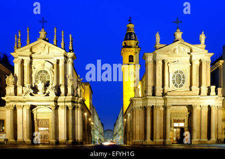 Twin churches of Santa Cristina (left) and San Carlo (right), Turin, Italy Stock Photo