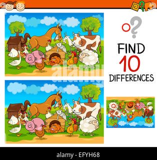 Cartoon Illustration of Finding Differences Educational Game for Preschool Children Stock Photo