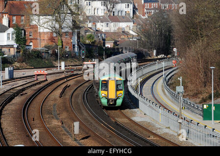 Southern Rail train approaching Brighton Station UK on the London to ...