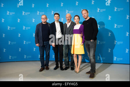 Berlin, Germany. 12th Feb, 2015. Actors Burghart Klaussner (l-r) and Christian Friedel, director Oliver Hirschbiegel, and actors Katharina Schuettler und Johann von Buelow pose at a photocall for the film '13 Minutes' (Elser) during the 65th annual Berlin Film Festival, in Berlin, Germany, 12 February 2015. The movie is presented in the Official Competition of the Berlinale, which runs from 05 to 15 February 2015. PHOTO: LUKAS SCHULZE/dpa/Alamy Live News Stock Photo
