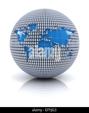 World map icon on globe formed by dollar sign Stock Photo